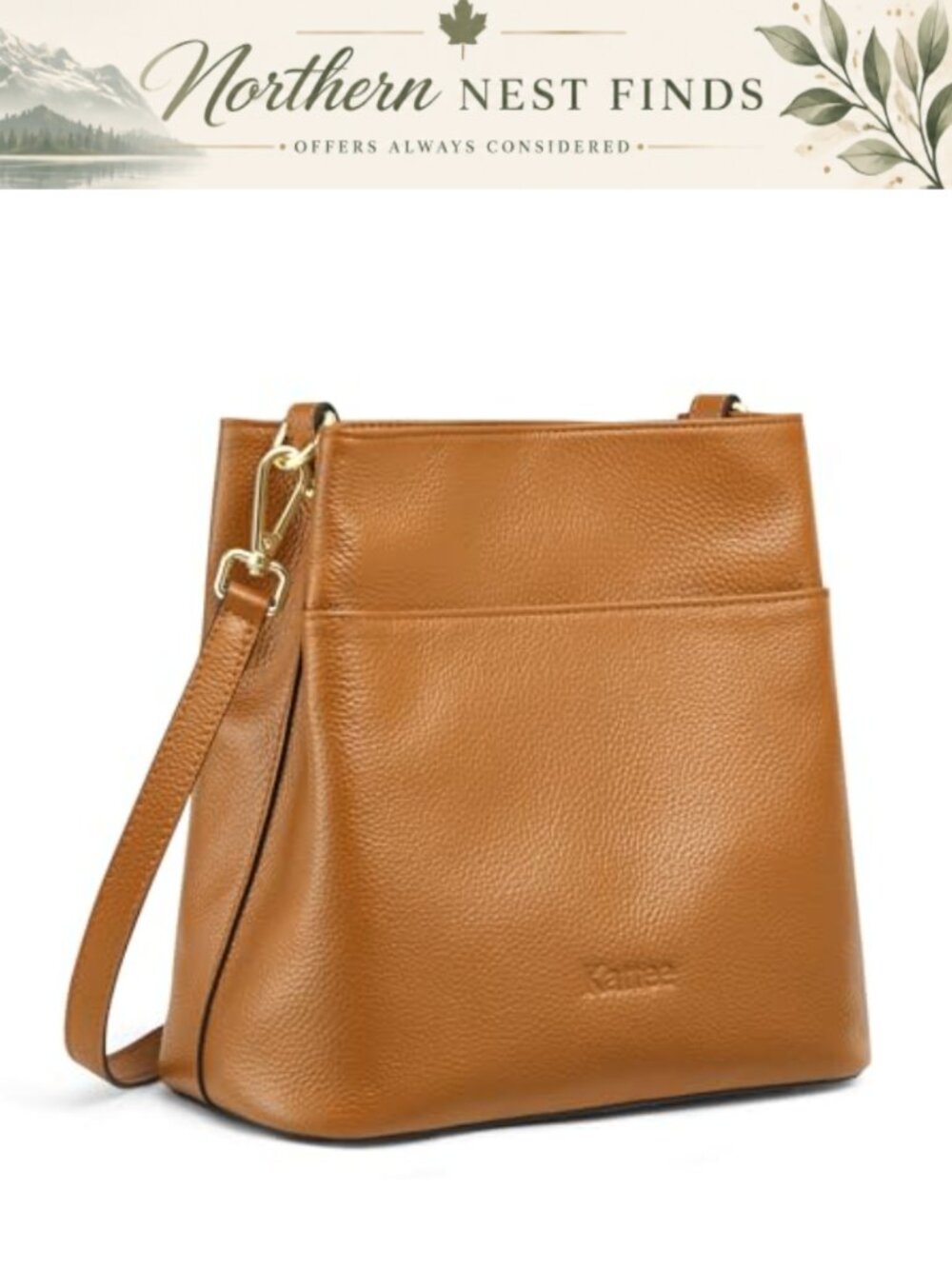 Genuine Leather Bucket Bag Shoulder Crossbody Purse 2 Straps